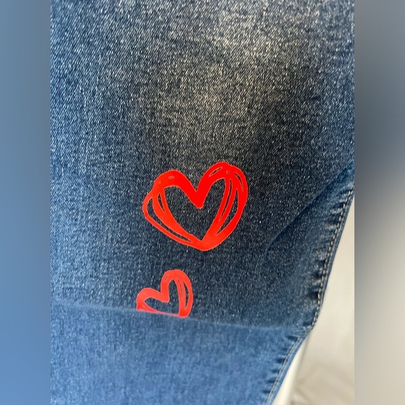 Women's Blue Jeans with Red Heart Accents - Picture 7 of 10